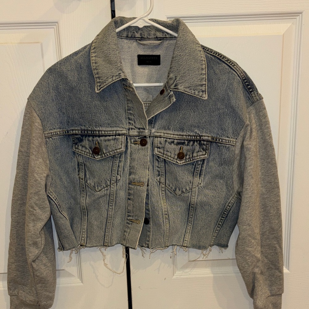 Cropped Jean Jacket with Gray Sleeves